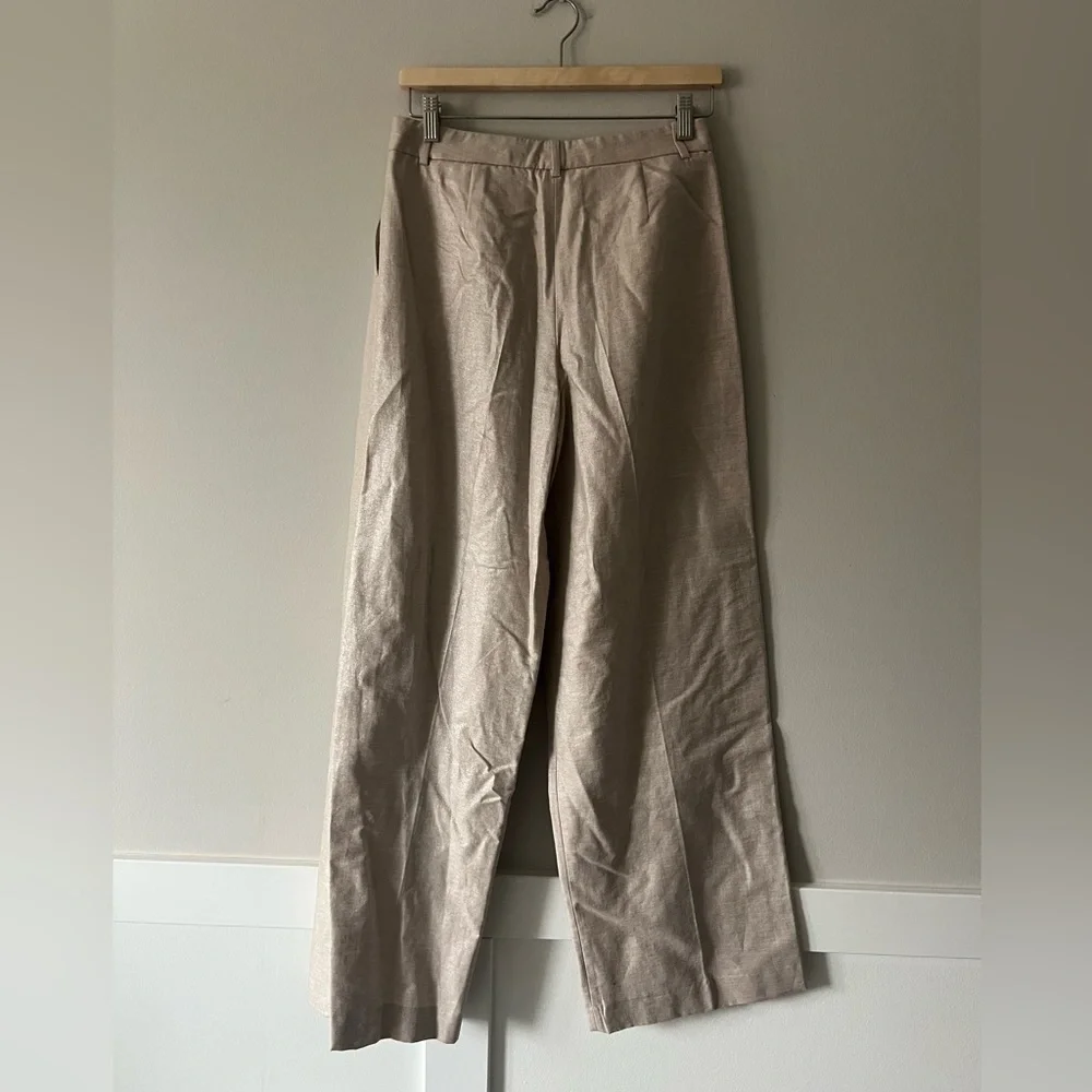 ZARA Beige Linen Blend Pleated Trousers Wide Leg Tailored Pants Size S NWT